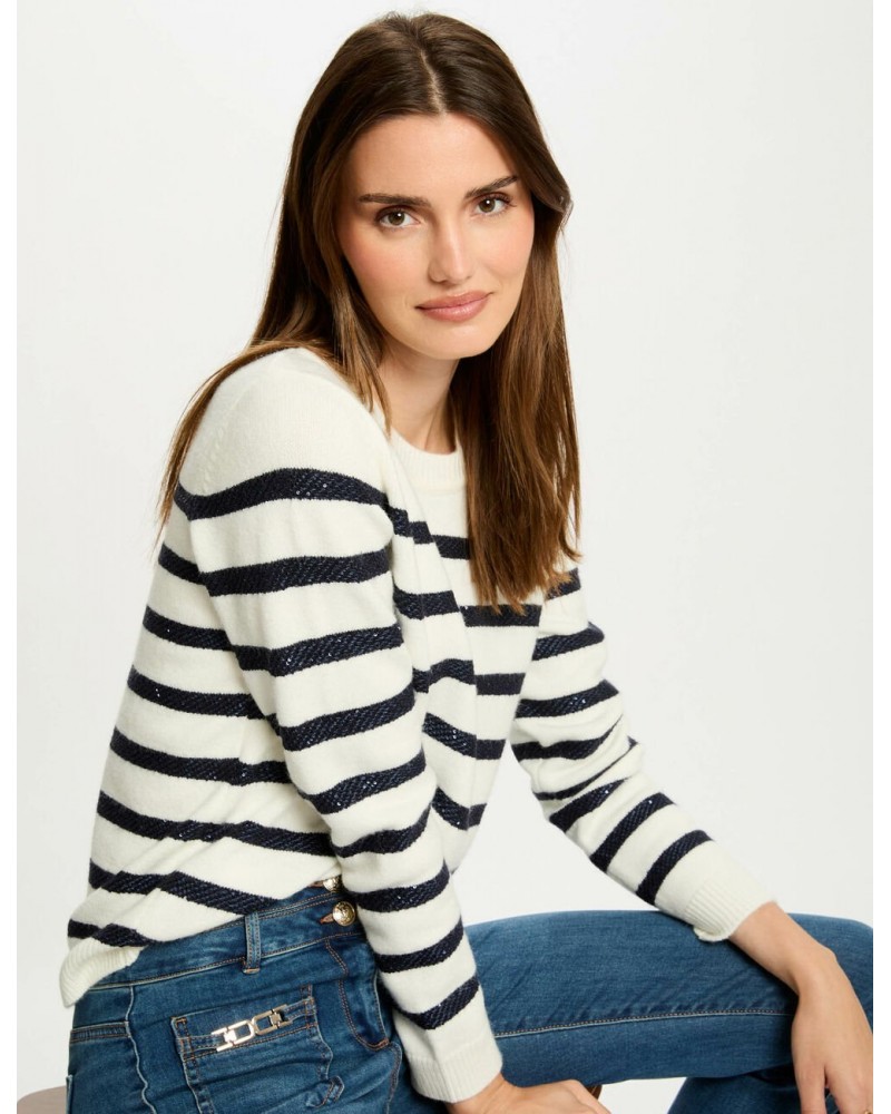 JERSEY CUELLO REDONDO RAYAS CRUDO MORGAN MSTRASS MORGAN ROPA MUJER JERSEY CUELLO REDONDO RAYAS CRUDO MORGAN MSTRASS MORGAN ROPA MUJER