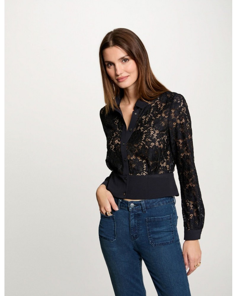 CAMISA ENCAJE AZUL MARINO MORGAN CEGIL MORGAN ROPA MUJER CAMISA ENCAJE AZUL MARINO MORGAN CEGIL MORGAN ROPA MUJER