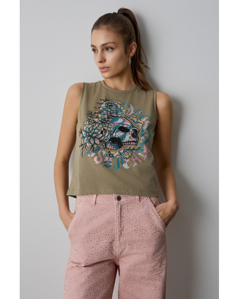 CAMISETA SIN MANGAS VERDE KAKI ESTAMPADA BSB BSB CAMISETA SIN MANGAS VERDE KAKI ESTAMPADA BSB BSB