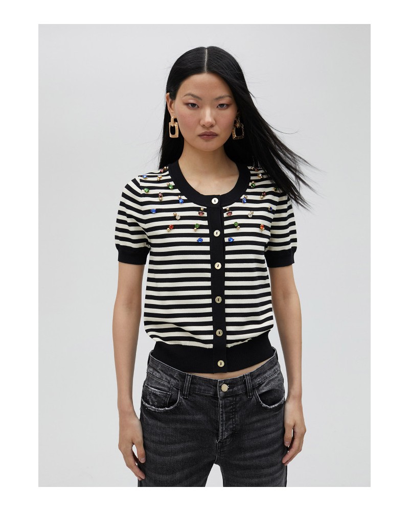 CARDIGAN DE RAYAS CON PEDRERIA BLANCO-NEGRO LOLA CASADEMUNT MS2511002 LOLA CASADEMUNT CARDIGAN DE RAYAS CON PEDRERIA BLANCO-NEGRO LOLA CASADEMUNT MS2511002 LOLA CASADEMUNT