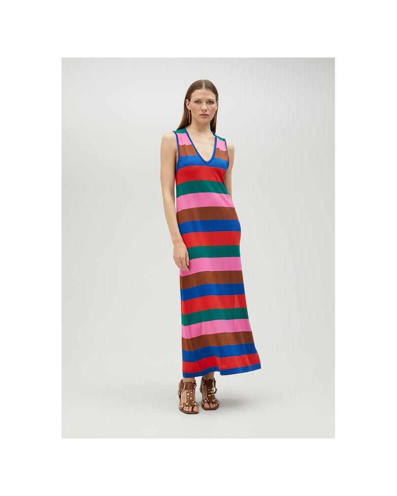 VESTIDO MIDI PUNTO CUELLO PICO RAYAS ROSA-AZUL LOLA CASADEMUNT LOLA CASADEMUNT VESTIDO MIDI PUNTO CUELLO PICO RAYAS ROSA-AZUL LOLA CASADEMUNT LOLA CASADEMUNT