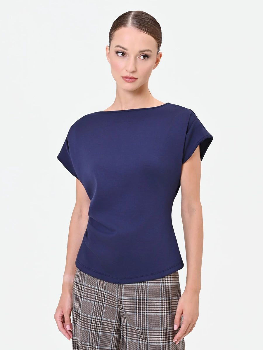 CAMISETA AZUL MARINO CON DRAPEADO ASIMETRICO RINASCIMIENTO
