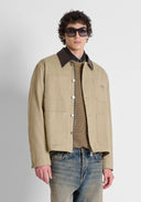 CAZADORA BEIGE EN SARGA DE ALGODON CON CUELLO EN PIEL SINTETICA Y LOGO EN CHAPA METALICA ANTONY MORATO