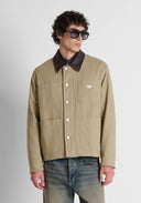 CAZADORA BEIGE EN SARGA DE ALGODON CON CUELLO EN PIEL SINTETICA Y LOGO EN CHAPA METALICA ANTONY MORATO