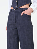 PANTALON AZUL PALAZZO EFECTO TEJANO RINASCIMIENTO