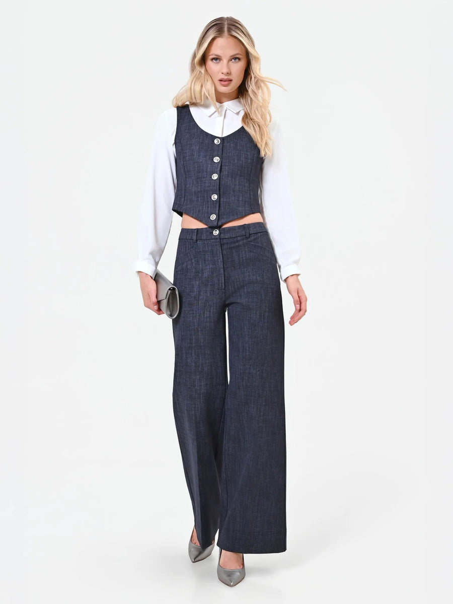 PANTALON AZUL PALAZZO EFECTO TEJANO RINASCIMIENTO