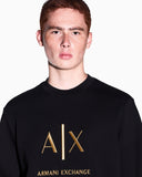 SUDADERA NEGRA CUELLO REDONDO CON LOGO ORO ARMANI EXCHANGE