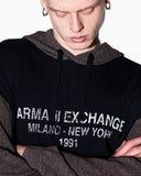 JERSEY CON CAPUCHA COMBINADO AZUL Y MARRON ARMANI EXCHANGE