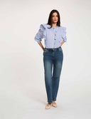 CAMISA DE RAYAS CON CUELLO MAO AZUL CELESTE MORGAN