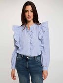 CAMISA DE RAYAS CON CUELLO MAO AZUL CELESTE MORGAN