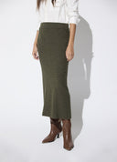 FALDA VERDE KAKI PUNTO JACQUARD LEOPARDO LOLA CASADEMUNT