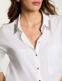 CAMISA OVERSIZE CON STRASS BLANCA MORGAN CRISTO MORGAN ROPA MUJER