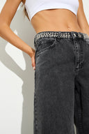 VAQUEROS PATA ANCHA CINTURA TACHAS DENIM NEGRO BSB 212941 BSB