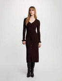 VESTIDO LARGO MARRON EN PUNTO CUELLO EN V MORGAN