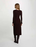 VESTIDO LARGO MARRON EN PUNTO CUELLO EN V MORGAN