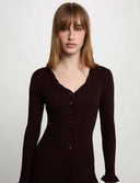 VESTIDO LARGO MARRON EN PUNTO CUELLO EN V MORGAN