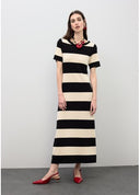 VESTIDO TRICOT RAYAS BICOLOR NEGRO ORO LOLA CASADEMUNT LS2616156